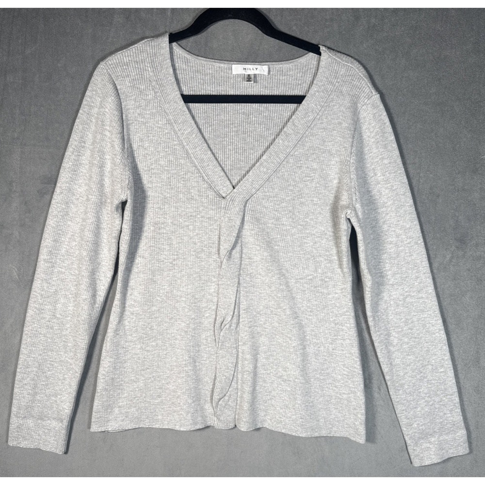 Milly Brand Heather Grey Twist Sweater Top‎ Ribbed Gray Women's XL